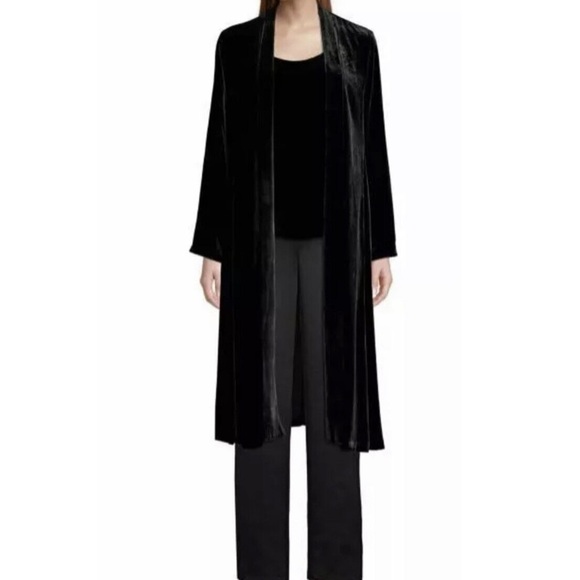 NWT EILEEN FISHER BLACK VELVET SHAWL COLLAR LONG JACKET $438 COAT sold out - Picture 5 of 12